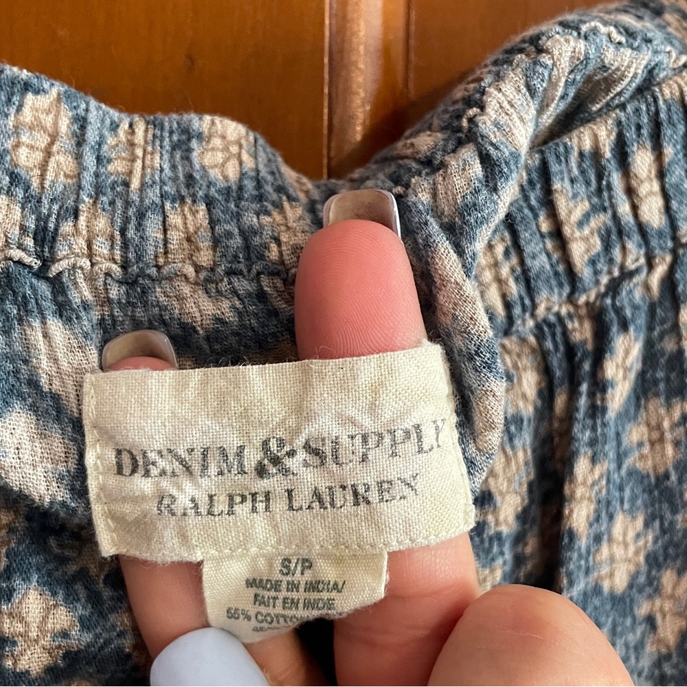 Denim & Supply Ralph Lauren Blue and White Smocked A-Line Midi Skirt - Picture 2 of 5